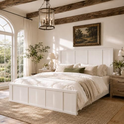 Queen Bed Frame with 50" Tall Headboard, Farmhouse Platform Bed, view 2