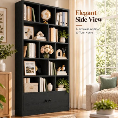 Bookcase with Doors and Open Shelves for Home Office and Living Room, view 6