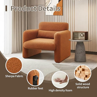 33.86" Accent Chairs, Modern Velvet Fabric Arm Chair Comfy Upholstered Armchair Leisure Single Sofa Chair with a Waist Pillow for Bedroom, Office and Living Room (Orange, 33.86")