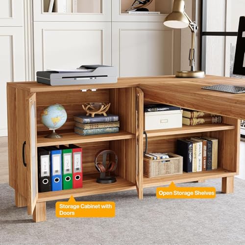 59" L Shaped Desk with File Cabinet, Executive Office Desk with Storage Shelves, view 7
