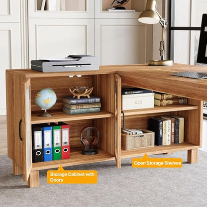 59" L Shaped Desk with File Cabinet, Executive Office Desk with Storage Shelves, view 7