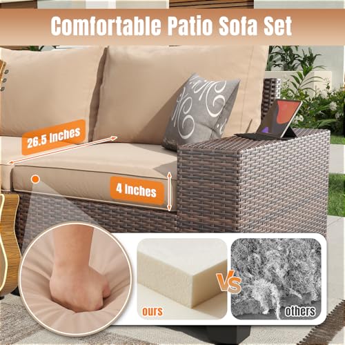 12 Pieces Patio Furniture Set Wicker Rattan Outdoor Sectional Conversation Set with Coffee Table and 4” Thickened Cushions, Beige (Waterproof Cover Included)