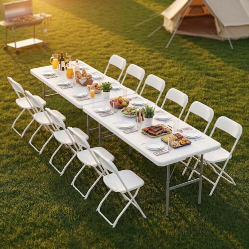 4 FT Foldable Table Easy to Fold and Store, Folding Picnic Table for Picnic Camping Kitchen Dining Party Outdoor Indoor with Carrying Handle, White