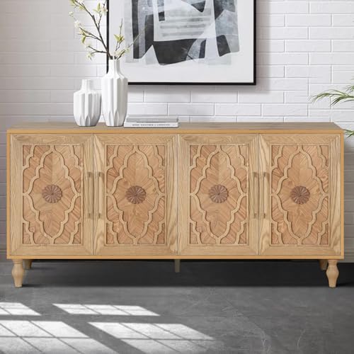 Sideboard Buffet Credenza, Wooden Accent Storage Cabinet Natural, view 4