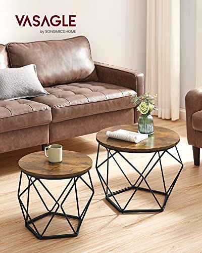 VASAGLE Small Coffee Table Set of 2, Round Coffee Table with Steel Frame, Side End Table for Living Room, Bedroom, Office, Rustic Brown and Ink Black | Living Room