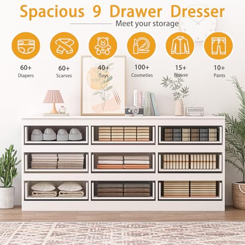 70 INCH 9 Drawers Dresser with Charging Station, view 6