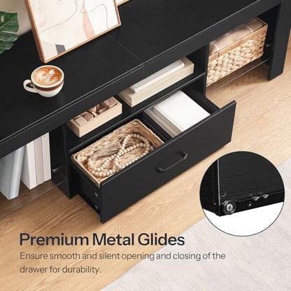LED TV Stand with Power Outlets to 65 inch TV, Gaming Entertainment Center with Glass Shelves and Large Drawer, Modern Media TV Console Table for Living Room Bedroom, Black BB14UDDS01G1