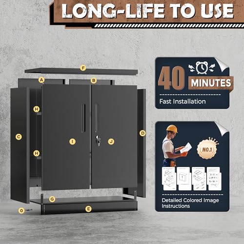 36” Metal Storage Cabinet with Doors and Shelves，Garage Cabinets, Lockable Storage Cabinet for Home, Office, Pantry (Black)