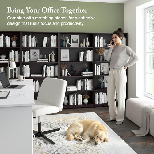 Tall 5 Shelf Bookcase, Large Open Bookshelf, Sturdy Display Cabinet for Living Room or Home Office, Cabot Collection, Espresso Oak