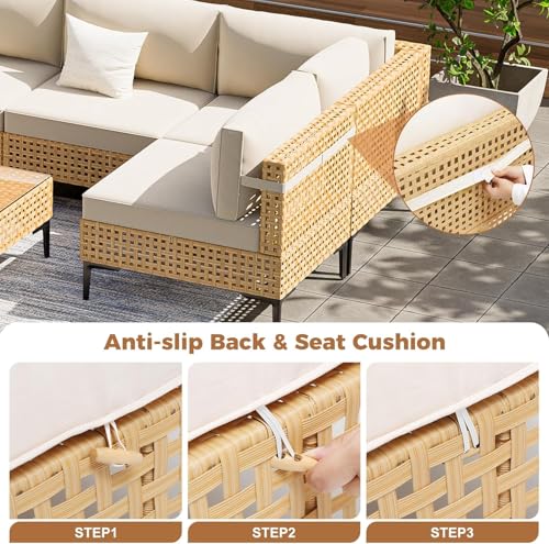 Outdoor Sectional 5 Piece Modular Patio Furniture Set Free Combination Outdoor Couch with Thick Cushion All Weather Wicker Patio Conversation Sets for Backyard, Deck, Poolside