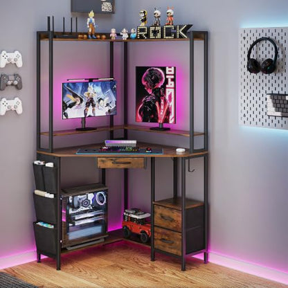 Corner Desk with Drawers Shelves, Office Desk with Hutch, view 6