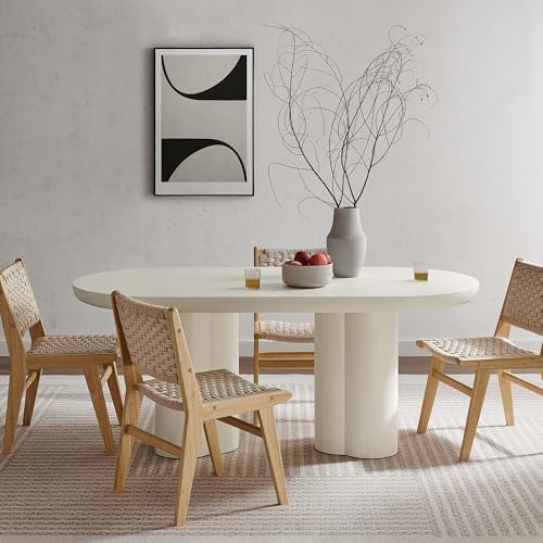 Caspian 72Inch Oval Dining Table Industrial Concrete White Finish Modern Kitchen Room Entertaining Home Furniture Quality Stylish Elegant Durable Refined Versatile