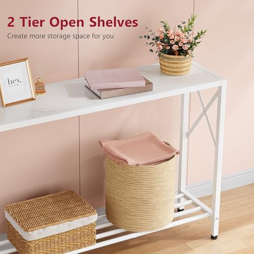 Console Table 41.8”, 2-Tier Entryway Table Narrow Sofa Table with Shelves, Entrance Table with Stable X-Frame, for Entryway, Hallway, Living Room, Foyer, Corridor, Office, White