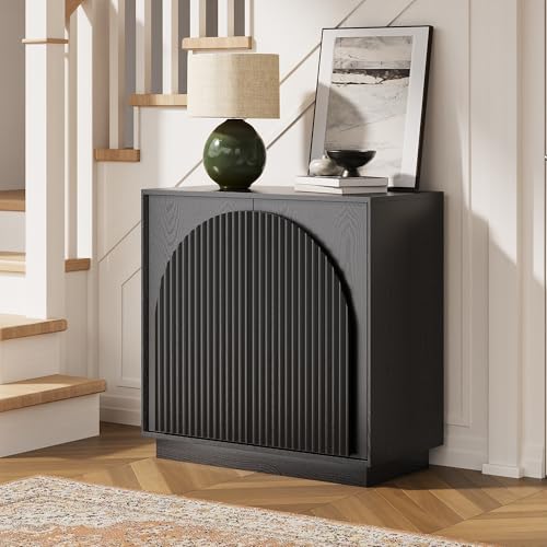 31.5" Small Buffet Cabinet with Storage, Arched Doors, Black, 1PCS, view 4