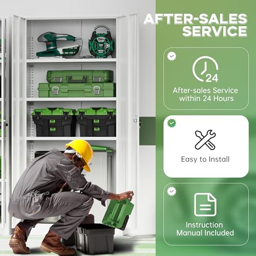 Metal Storage Cabinet, 72" H Lockable Steel Cabinets with Locking Doors, Storage Locker with Adjustable Shelves for Office, Home, Garage, Gym, School (White)