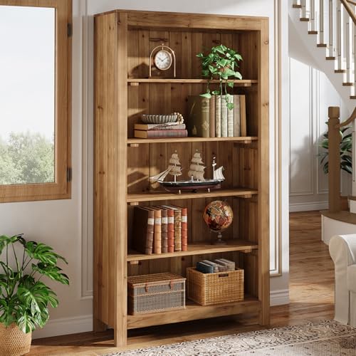 5-Tier Real Wood Bookcase Solid Wood Bookshelf Display Storage Shelf, view 5