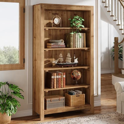 5-Tier Real Wood Bookcase Solid Wood Bookshelf Display Storage Shelf, view 5