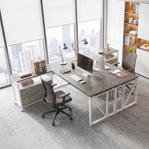 63" Executive Desk with Drawer Cabinet, L-Shaped Desk, Dark Oak, view 4