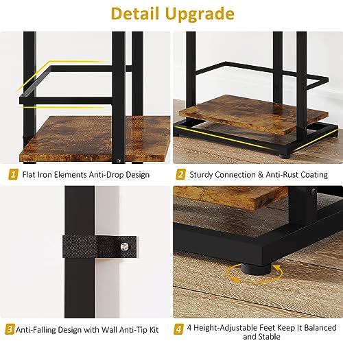 Book Shelf Narrow Bookshelf: 5 Tier Wood Bookcase with Metal Edge Protection Industrial Modern Bookshelf Book Storage Organizer for Living Room Bedroom Home Office (Rustic Brown)