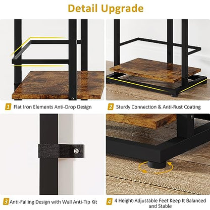 Book Shelf Narrow Bookshelf: 5 Tier Wood Bookcase with Metal Edge Protection Industrial Modern Bookshelf Book Storage Organizer for Living Room Bedroom Home Office (Rustic Brown)