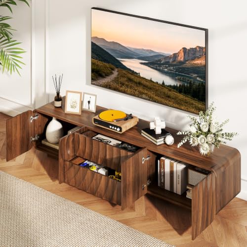 71" Mid Century Modern TV Stand, Walnut Entertainment Center, view 7