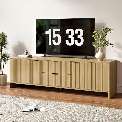 Fluted TV Stand for TVs up to 70", Modern TV Console with 2 Drawers, view 2