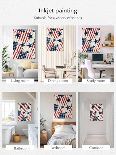 NuYeBiofx Independence Day USA Flag Canvas Wall Art Prints,40"x28" Framed Picture Artwork Stripes and Stars Watercolor Printed Canvas Oil Painting for Living Room Bedroom Office,Ready to Hang