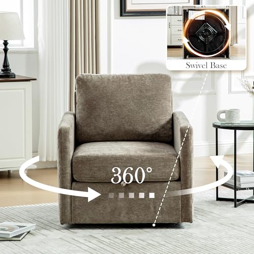 29.5''W Swivel Accent Chair, Comfy Modern Square Arm Chair with Hidden Storage for Living Room/Bedroom/Office, Chenille, Taupe