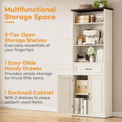80" Tall Bookcase with Drawer and Doors, Antique White/Walnut, view 5