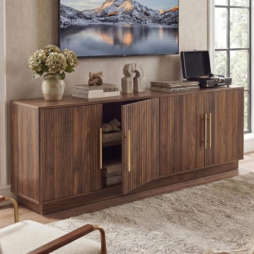 70" TV Stand for up to 80" TVs with 4 Fluted Doors, Natural Oak, view 2