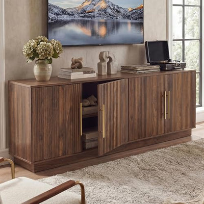 70" TV Stand for up to 80" TVs with 4 Fluted Doors, Natural Oak, view 2