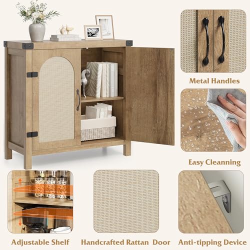 GAOMON Rattan Sideboard Buffet Cabinets with Storage, Farmhouse Storage Cabinet, Wooden Coffee Bar Cabinet for Kitchen, Dining Room, Living Room, Natural
