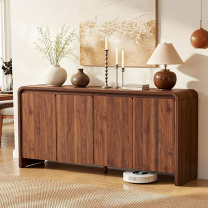 63" Sideboard Buffet Cabinet with Storage, Mid Century Modern Walnut, view 4