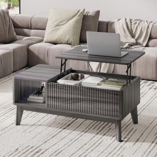 37.4" Rectangular Coffee Table for Living Room, Lift Top, Grey, view 2