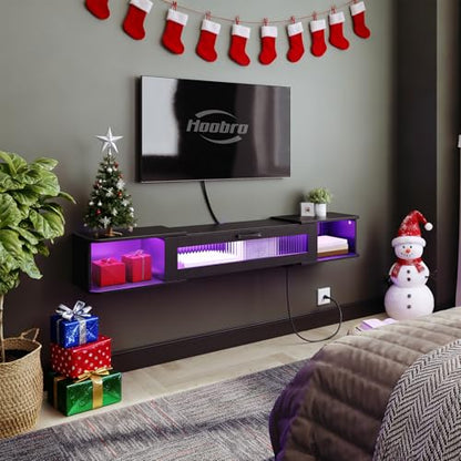 Floating TV Stand with LED Light Power Outlet for TVs up to 65”, view 5
