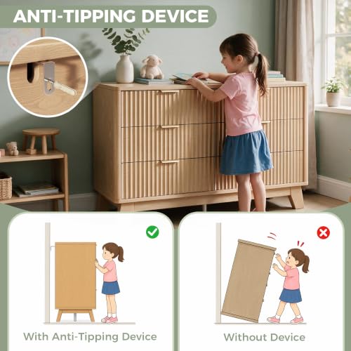 Fluted 6 Drawer Dresser for Bedroom, Modern Chest of Drawers with Metal Handle, view 7