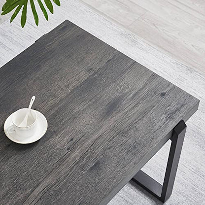 Modern Coffee Table, Rustic Wood and Metal Center Table, Rectangle Cocktail Tea Table for Living Room, Grey, 44 Inch