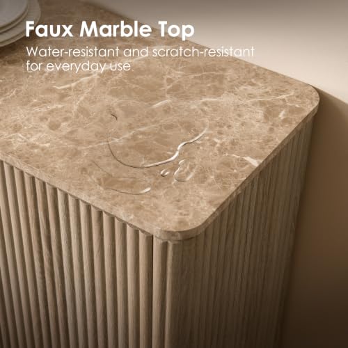 70" Modern Fluted TV Stand for TVs Up to 80", Faux Marble Top, Natural Oak, view 5