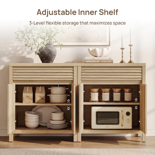 87" Fluted Buffet Cabinet with Drawers,Large Modern Credenza, 3 PCS, view 5