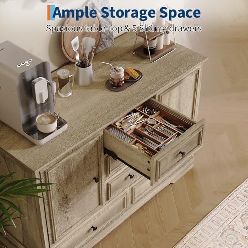 47” Farmhouse Sideboard Buffet Cabinet,5 Drawers,2 Doors,Oak, view 7