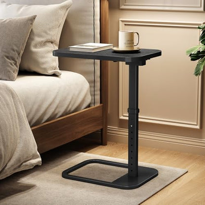 TV Tray Table, Adjustable Height & Rounded Metal Corners, Snack Table for Couch, Sofa, Bed, Chair, Living Room, C Shaped End Side Table for Eating, Dinner or Laptop, Small Spaces, Black