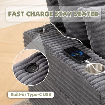 64" Oversized Chaise Lounge Chair Indoor with USB Charging Port & Cup Holder, view 6