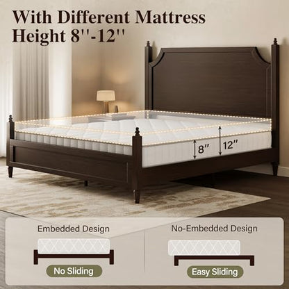 Wood Queen Size Bed Frame with Vintage Curved Headboard, Walnut, view 5