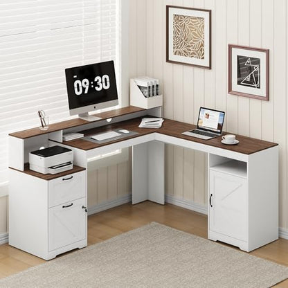 63" Farmhouse L Shaped Executive Desk, view 3