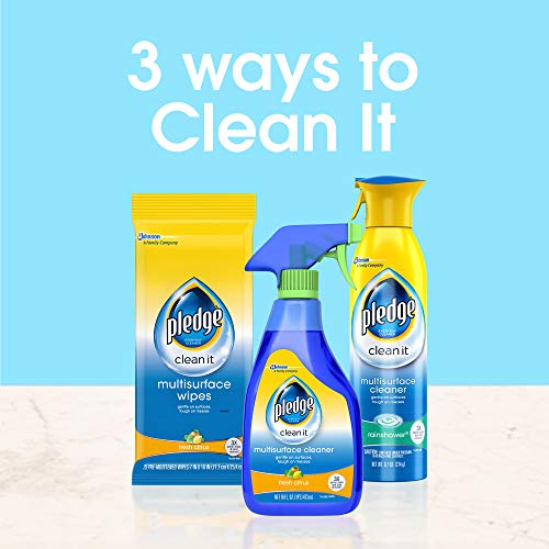 Pledge Multi-Surface Furniture Polish Wipes, Works on Wood, Granite, and Leather, Cleans and Protects, Fresh Citrus - Pack of 6 (150 Total Wipes)