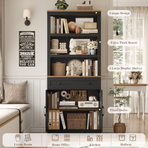 72"H Bookshelf with Storage, Tall Bookcase with Deep Cabinet, Black, view 6