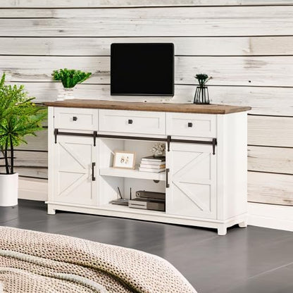 59" Farmhouse TV Stand with Storage Drawers, White & Barnwood, view 7