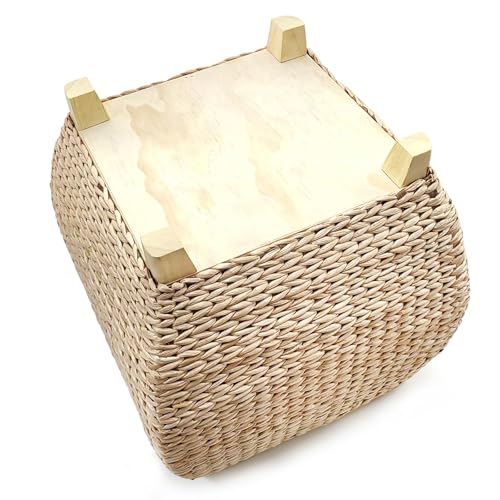 Square Hand Woven Natural Braided Cattail Ottomans Pouf | Natural Handwoven, Bohemian Style Sturdy and Durable，Footstools for the Living Room and Bedroom, Stools for Outdoor Patio
