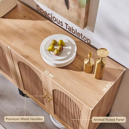34" Tall Modern Arched Sideboard Buffet Cabinet with Storage, Natural, view 6