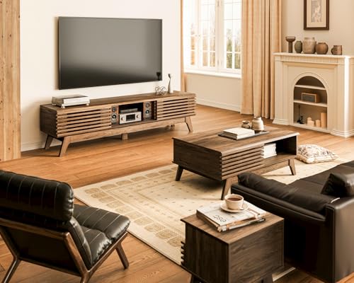 70.8" TV Stand, Media Console for TVs up to 75", Walnut, view 4